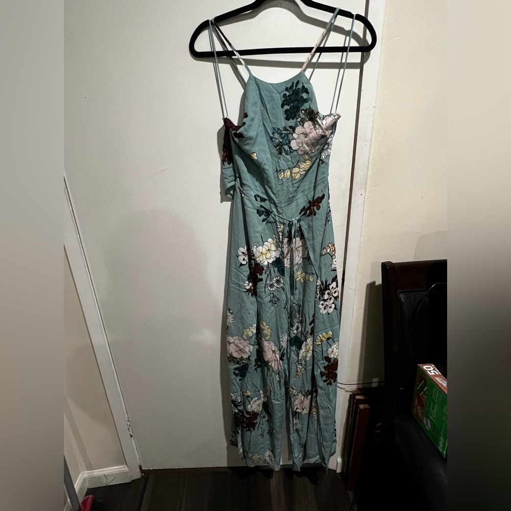 Paper Crane Floral Maxi Jumpsuit in Teal and White
